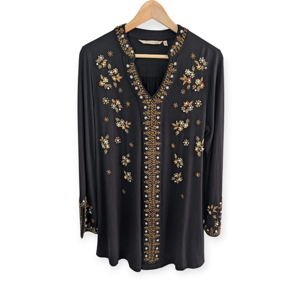 Soft Surroundings Festa Beaded Tunic Black Medium